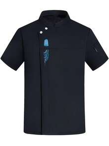 1 件厨师制服，短袖透气网眼面料，耐用厨师工作服，适用于酒店、厨房、火锅、烘焙、餐厅，适合烹饪相关活动 - 黑色 - 查看 2