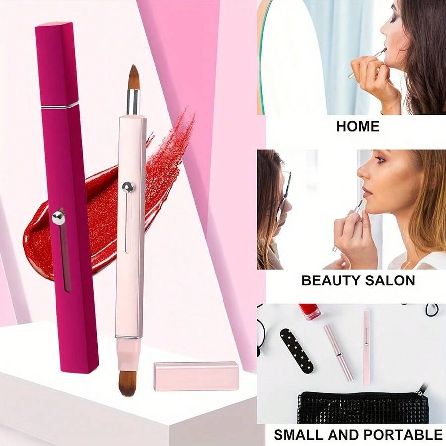 1pc 2In1 Portable Retractable Reversible Lip Brush & Lip Liner