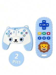 2er Set, Silikon Cartoon Bär Gamecontroller Beißring Spielzeuge, Baby beruhigende Zahnstufen, Löwenmuster Silikon simulierte TV Fernbedienung Lernbeißring Spielzeuge, Unterhaltende Gamecontroller Beißring Spielzeuge, perfekte sensorische Kau-Spielzeuge für 0-3-6-12 Monate Babys