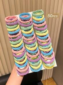 50个彩色简约多功能高弹力发圈，适用于女性扎马尾辫、发绳、橡皮筋、发圈、发圈、发圈、健身运动服饰发饰、头饰、弹性发带、节日配饰 - 彩色 - 查看 2