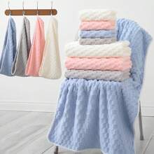 1set Solid Coral Fleece Bathrobe, Bath Towel, Hair Turban 3 Pieces Set, Birthday/Wedding Gift, Party, Daily Use, Customized Name Towel Home Bathroom Decor Fall Decor Beach Essentials Back To School