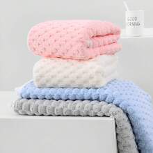 1set Solid Coral Fleece Bathrobe, Bath Towel, Hair Turban 3 Pieces Set, Birthday/Wedding Gift, Party, Daily Use, Customized Name Towel Home Bathroom Decor Fall Decor Beach Essentials Back To School