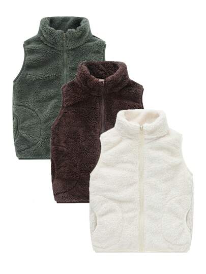 Conjunto de 3 piezas de ropa casual deportiva y de moda minimalista para niño pequeño, incluye chaleco acogedor de forro polar, de cuello alto, cálido y a prueba de viento, para primavera, otoño e invierno