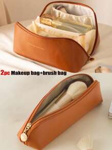 1pc White Pu Cosmetic Bag, Women's Large Capacity Portable Makeup Organizer With Multifunctional Hand-Held Toiletries Bag For Travel Storage Bag,Makeup Bag,Cosmetic Bag,Vacation Organizer,Large Capacity Makeup Organizer Makeup Case, For Lipstick, Brush, Skincare, Mobile Phone, Coin, Small Items, For Home,Gift,Vacation And Festival Halloween Christmas Multifunctional Use,Boho Vibes,For Holiday Beach, Bathroom Collection, Bedroom Collection, Large Capacity