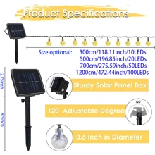 Solar Powered Crystal Ball Hanging Lights - Outdoor Garden Decor String Lights, 10/20/50/100 LED Lights With Multiple Components, Semi-Embedded Installation, Button Control, Detachable Lamp, Embedded, Plastic Lampshade - Ideal For Wedding, Party, Patio, Garden, Christmas And Halloween Celebrations.