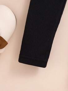 Young Girl Casual Plaid Lapel Sleeveless Long Top Jacket & Solid Ribbed Turtleneck Long Sleeve Top And Pants Set & Belt - Brown - View 11