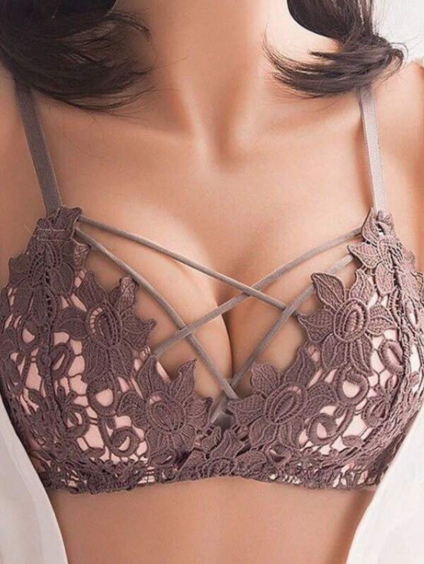 Nuevo sujetador inalámbrico gris para mujer con escote cruzado y efecto push up