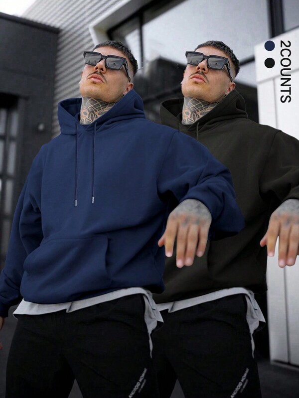 2pcs/Set Loose Knit Hooded Sweatshirt For Men, New Design For Fall