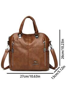 大容量软皮女士单肩斜挎包时尚女士手提包多功能软皮背包 - 棕色 - 查看 5