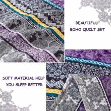 3 Pieces Boho Quilt Set Queen King Size, Purple Bohemian Quilt Sets, Lightweight Summer Bedspread Coverlet Bedding Set For All Season,Home Decor Bedroom Decor Mothers Day Gift Wedding Decorations - 紫色 - 查看 7