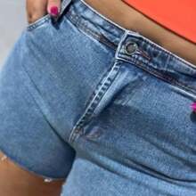 JEANS SHORTS PLUS SIZE 44 TO 52 COMFORT PREMIUM LINE WITH THREADED HEM - Màu xanh lam - Xem 3