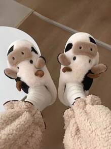 Pantuflas de algodón femeninas, patrones de animales de dibujos animados, Pantuflas de algodón de lujo - Blanco - Ver 3