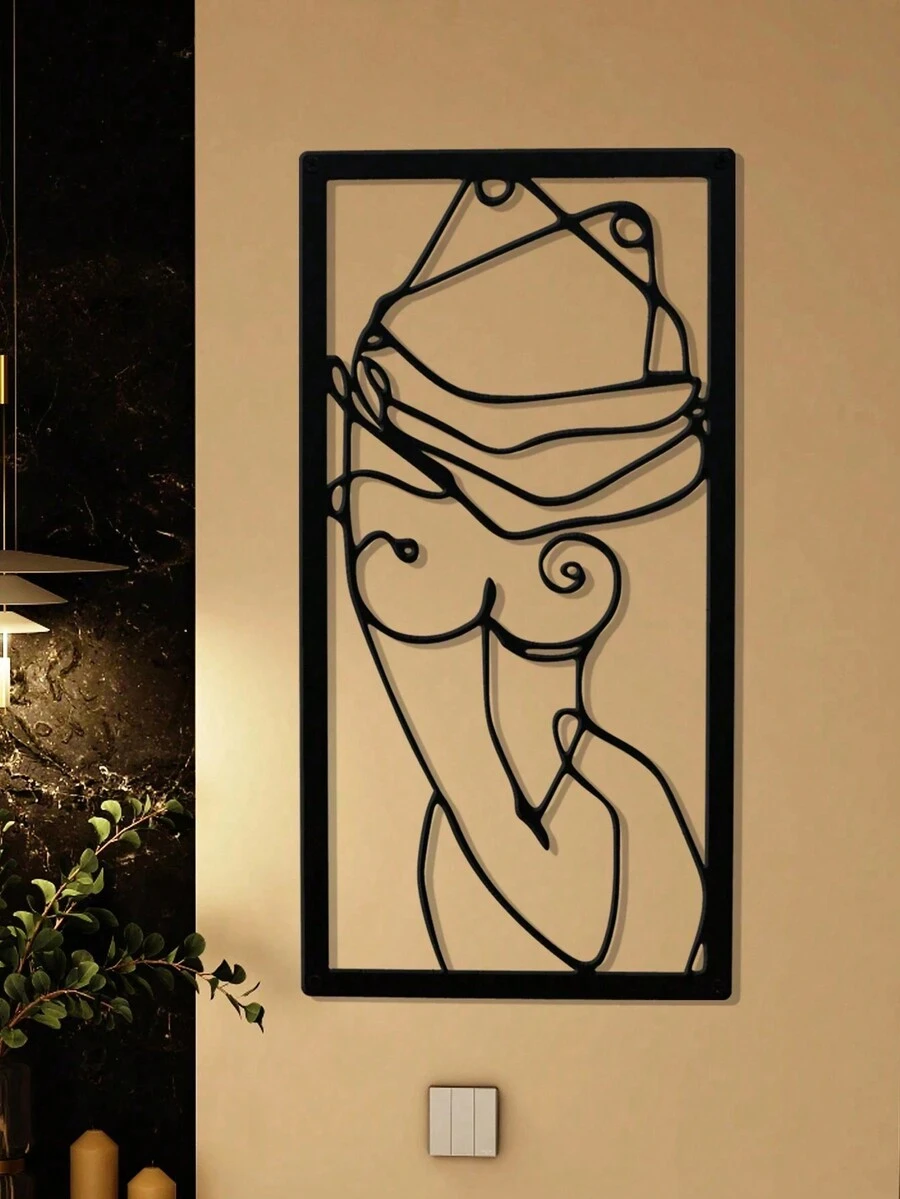 1 件金属墙饰，女性简约线条艺术，家居墙饰，浴室墙饰，乔迁礼物，家居装饰，房间装饰，墙饰 - 正面 - 查看 1