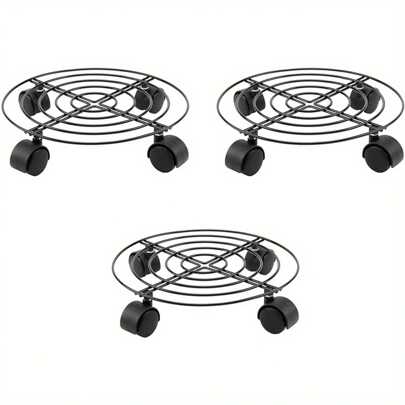 3 Pack Plant Caddy With Wheels 27cm Round Metal Potted Trolley Heavy Duty Movable Metal Plant Dolly For Indoor Outdoor Home Garden Tools