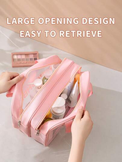 1pc New Dual Layer Travel Toiletry Bag, Large Capacity Waterproof Makeup Bag With Zipper Compartments For Cosmetics, Keys, Coins For Travel Storage Bag,Makeup Bag,Cosmetic Bag,Vacation Organizer,Large Capacity Makeup Organizer Makeup Case, For Lipstick, Brush, Skincare, Mobile Phone, Coin, Small Items, For Home,Gift,Vacation And Festival Halloween Christmas Multifunctional Use,Boho Vibes