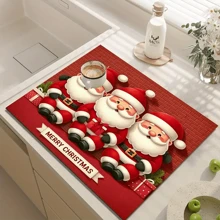 1 pezzo Tappetino asciugante per piatti natalizio con Babbo Natale, realizzato in poliestere antiscivolo e assorbente, tappetino multifunzione per piano di lavoro in cucina, adatto per macchina da caffè, lavatrice, dispenser d'acqua, comodino