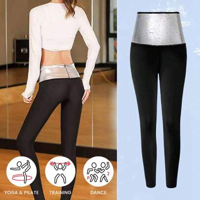 Women's Slimming Chloroprene Rubber Long Pants Bottoms, High Waist Sauna With Nanomaterials To Accelerate Sweating, Ideal For Weight Loss, Fitness & Jogging, 3/4 Sport Leggings