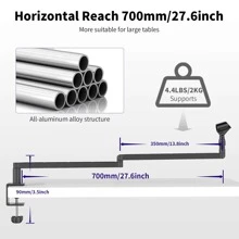 Low Profile Microphone Boom Arm, Rubesee Adjustable Stick Mic Arm Stand With Desk Mount Clamp/Screw Adapter/Microphone Clip, Fully Rotatable Aluminum Low Arm For Podcast/Streaming/Gaming/Office - Black - View 6