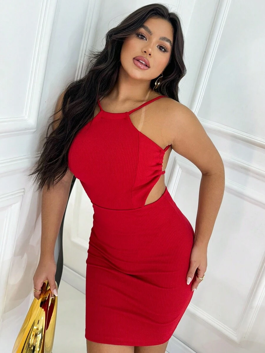 Women's Short Tube Dress Halter Backless With Tie Fashion Blogger Foreign Spring Summer - 紅色 - 查看 1