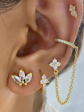 4 Pcs Sparkling 24K Gold Plated Cubic Zirconia Hoop Earrings For Women Zirconia Stud Earrings Set