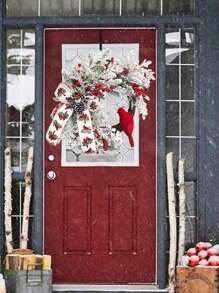 1 Stück Weihnachtskranz, Roter Kardinal Vogel Landhausstil Kranz Heim Wanddekoration, Künstlicher dekorativer Kranz für Haustür, beste Geschenke Heim Dekoration Weihnachtsdekorationen Raumdekoration Winter