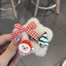 Bộ 4 kẹp tóc hình ngôi sao năm cánh bằng vải nhung Giáng sinh, thiết kế hình ông già Noel và tuần lộc hoạt hình, phụ kiện tóc ngày lễ dễ thương - Nhiều màu - Xem 4