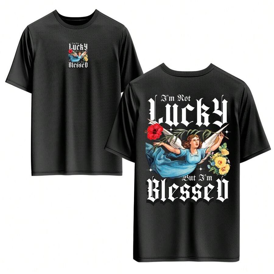 Men's T-Shirt 100% Cotton, Front And Back, Colorful Digital Print, High Resolution, Unisex, Round Neck. - 黑色 - 查看 1