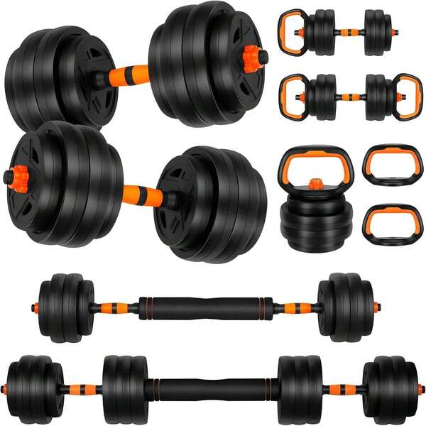 Adjustable Dumbbell Set, 50 Lbs Free Weight Set With Connector, 4 In1 Dumbbells Set Used As Barbell, Kettlebells, Push Up Stand, Fitness Exercises For Home Gym Suitable Men/Women