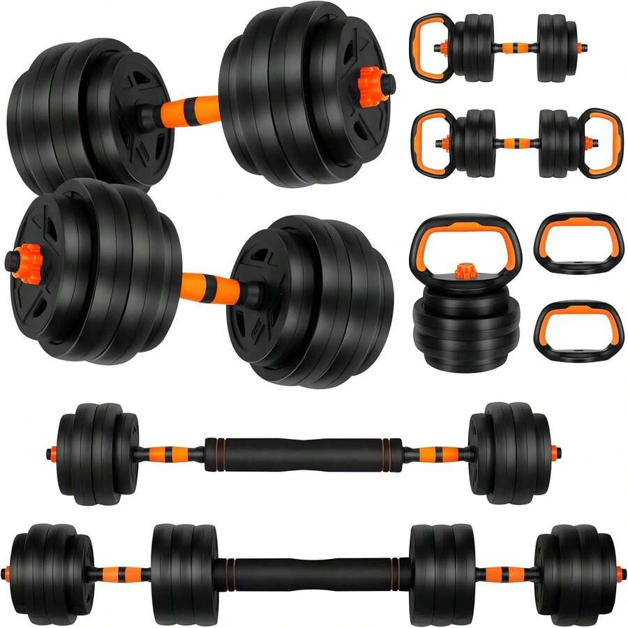 Adjustable Dumbbell Set, 50 Lbs Free Weight Set With Connector, 4 In1 Dumbbells Set Used As Barbell, Kettlebells, Push Up Stand, Fitness Exercises For Home Gym Suitable Men/Women