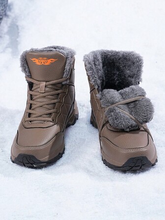 Winter Warm Snow Boots New Outdoor Mid-Calf Military Boots Hiking Boots With Thick Cotton, Rubber Sole, Anti-Cold Comfortable Men Shoes