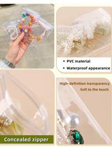100 个 PVC 透明可重复密封珠宝袋，带拉链，抗氧化，防止失去光泽，用于存放耳环、项链、珠宝、小礼物、配饰派对礼品袋，透明拉链袋防氧化用于存放珠宝包装袋（珠宝袋套装）、万圣节、婚礼用品、礼品袋、情人节派对用品情人节 - 無色 - 查看 7