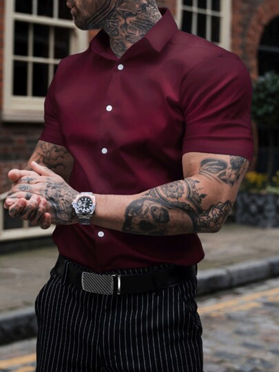 NITAGUT Men's Lightweight, Breathable Casual Solid Color Satin Short Sleeve Shirt, Summer