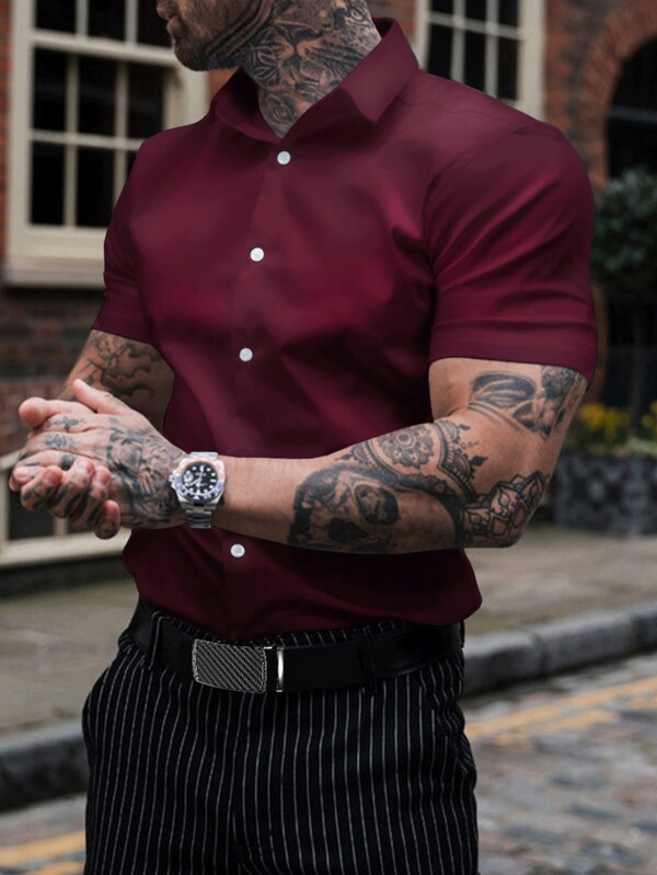 NITAGUT Chemise d'été décontractée pour hommes, légère et respirante, de couleur unie en satin, à manches courtes