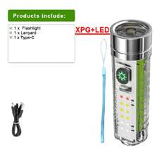 迷你 LED 钥匙扣磁性应急手电筒户外白色激光 8 种工作模式日常家用便携式手电筒，电池寿命长达 6 小时，带红蓝警告灯战术泛光灯手电筒 - 銀色 - 查看 12