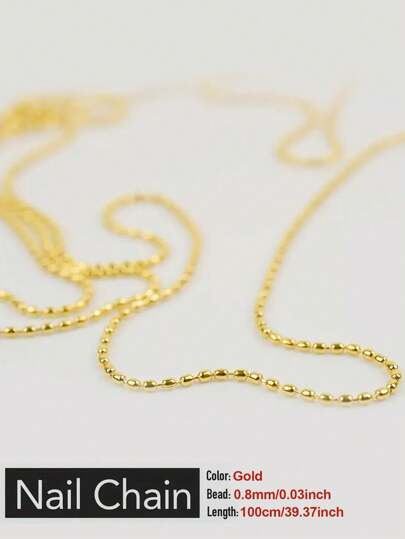 0.8毫米 x 39.37英寸 指甲链珠子饰品，金链，DIY艺术，Y2K风格美甲装饰