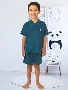 Kit 2 Summer Pajamas For Boys And Children Short Sleeve Shirt - 綠色 - 查看 3