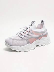 Women's Fashion Gradient Color Sneakers, Thick Sole Increase Height Lace-Up Casual Shoes, Versatile Vulcanized Shoes, Mesh Breathable Running Shoes, Non-Slip Hiking Shoes, Suitable For Gym, Outdoor Running, Sports Activities, All Season - Pink - View 5