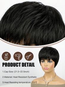 Short Black Pixie Cut Wig Short Wigs For Women Short Pixie Layered Full Machine Made Wigs Glueless Wig Black Color Wigs With Bangs Beginner-Friendly Synthetic Wig
