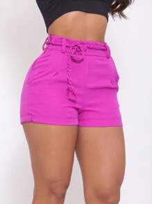SHORTS ALFAIATARIA FEMININO TECIDO LEVE E REFORÇADO COM BARRINHA DOBRADA E CINTO MODELA CORPO - Pink - Visão 2