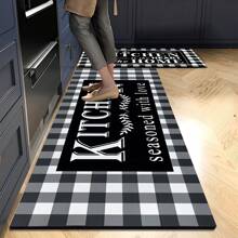 1 pieza Alfombra de cocina suave y cómoda con impresión negra, alfombra de entrada impermeable y resistente al aceite, alfombra de piso fácil de limpiar para decoración de dormitorio, sala de estar, baño, lavandería