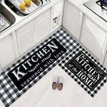 1 pieza Alfombra de cocina suave y cómoda con impresión negra, alfombra de entrada impermeable y resistente al aceite, alfombra de piso fácil de limpiar para decoración de dormitorio, sala de estar, baño, lavandería