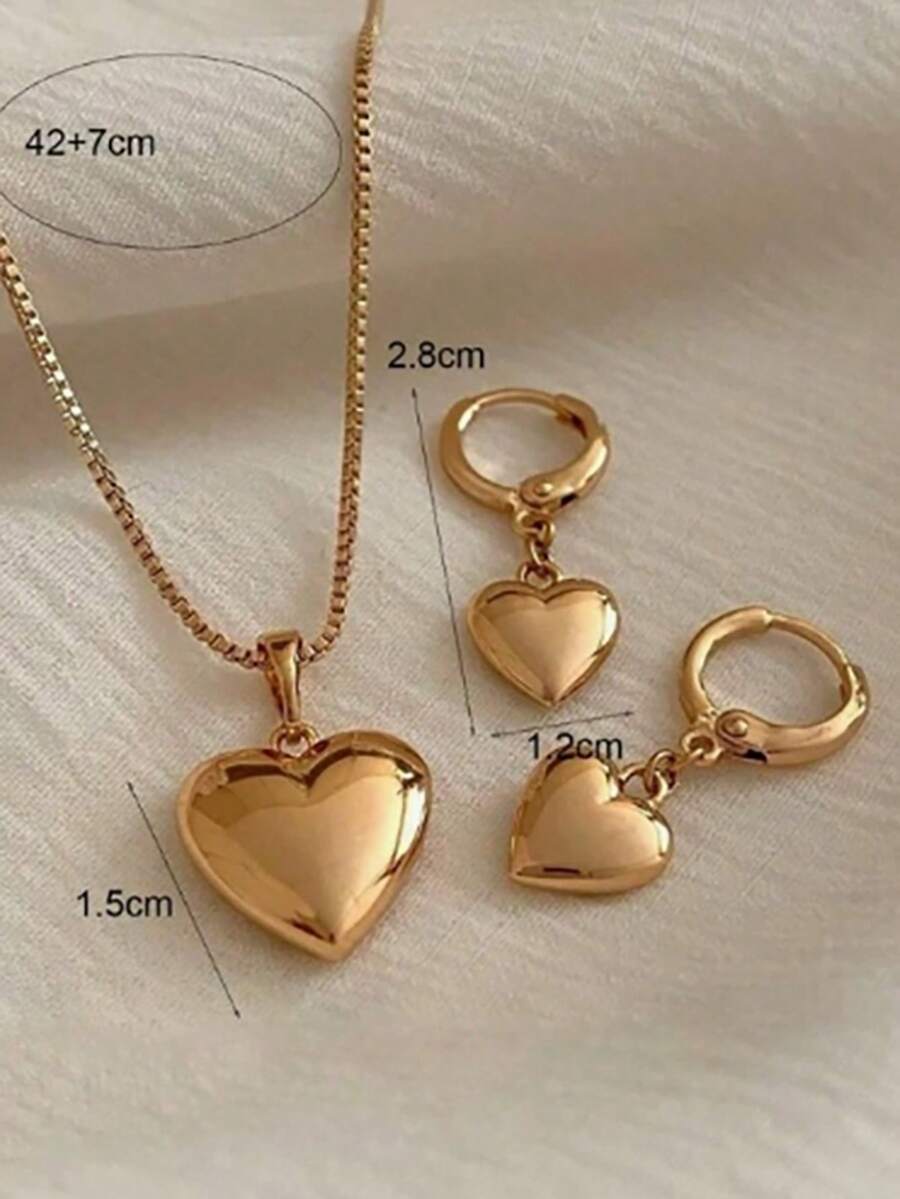 Korean Style Simple New Heart Necklace Set Jewelry Advanced Sense Of