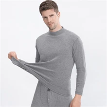 Ropa térmica de otoño e invierno para prevenir el frío ropa térmica de hombre pantalón + camiseta 1 juego - Gris Claro - Ver 9
