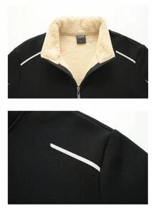 Men's Thermal Lined Stand Collar Loose Sweatshirt Jacket, Warm & Thick For Autumn/Winter