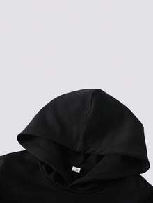 儿童休闲连帽运动衫，带袋鼠口袋，柔软舒适，夜光字母印花，经典版型，适合 12 岁及以下男孩，适合户外和日常穿着 - 黑色 - 查看 8