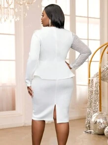 Plus Size Gorgeous Beading Spring White Easter Mesh See Through Sleeve Peplum Waist Bodycon Birthday Wedding Guest Dresses For Festival Birthday Party