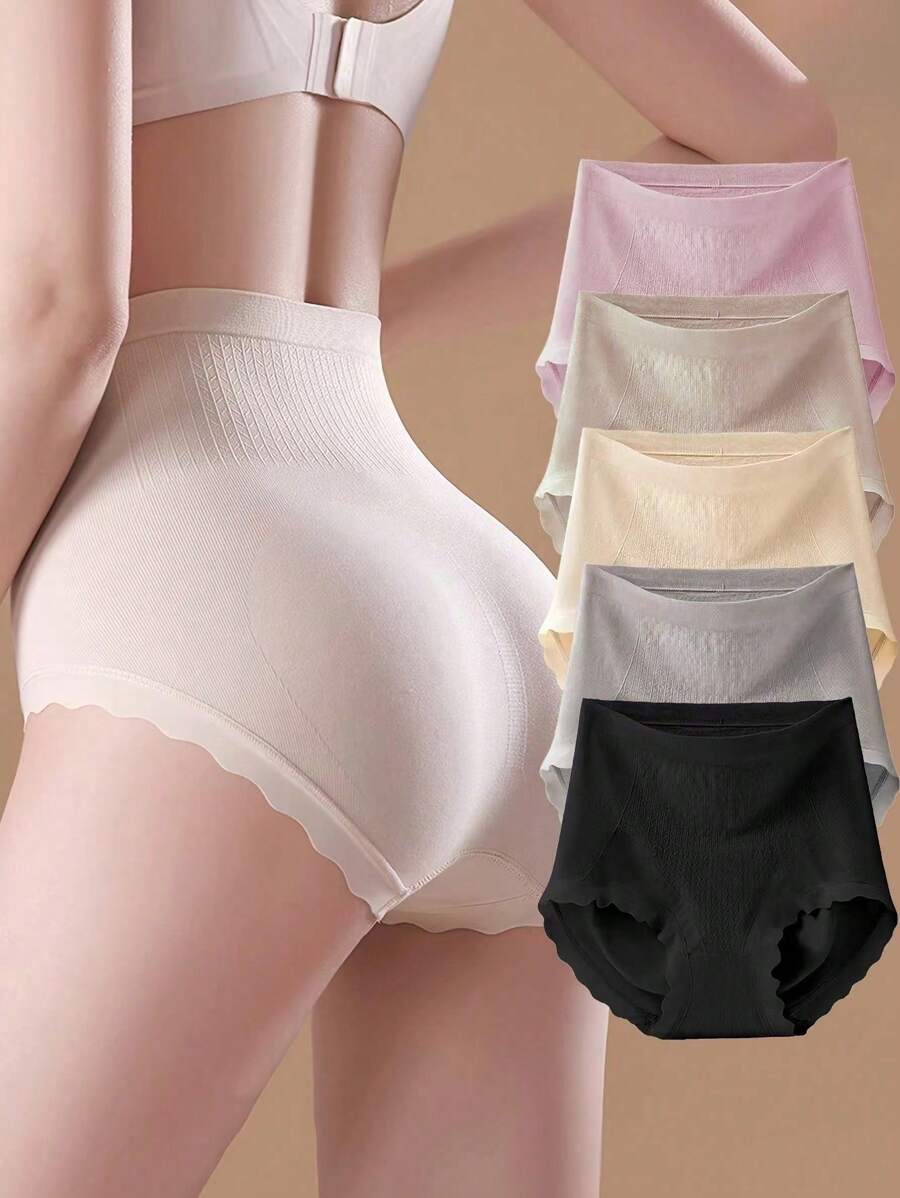 5pcs Women's Seamless High Waisted Underpants, Waist Cincher Shapewear Tummy Control Briefs, Panty