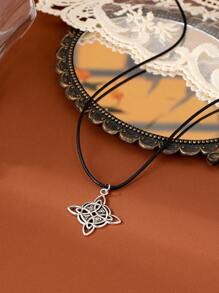 1 件新款简约维京凯尔特结吊坠项链，适合女性日常佩戴 - 復古銀色 - 查看 4