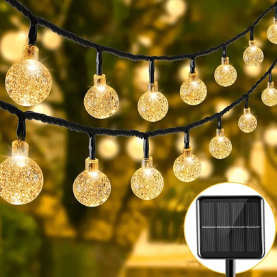 Luces Colgantes Solares con Diseño de Bola de Cristal - Luces Decorativas de Cadena para Jardín Exterior, 8 Modos de Iluminación, Cadenas de Luces LED de 10/20/50/100 con Múltiples Componentes, Instalación Semi-Embebida, Control por Botón, Accesorio Desmontable, Embebido, Pantalla de Lámpara de Plástico - Perfecto para Bodas, Fiestas, Patios, Jardines, Celebraciones de Navidad y Halloween