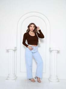 Adriana Women's Blouse Ribana Knit Foreign Fashion 2024 - 鏽棕色 - 查看 2